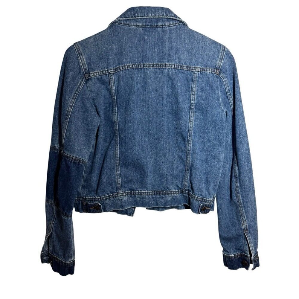 Free People trucker jacket Blue Rumors Denim jeans Jacket Size S patchwork - Picture 5 of 9